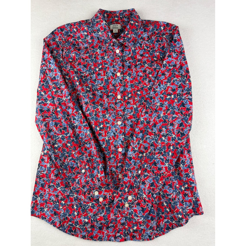 J.Crew Womens Red Blue Floral Regenerative Cotton Blend Button Down Shirt M